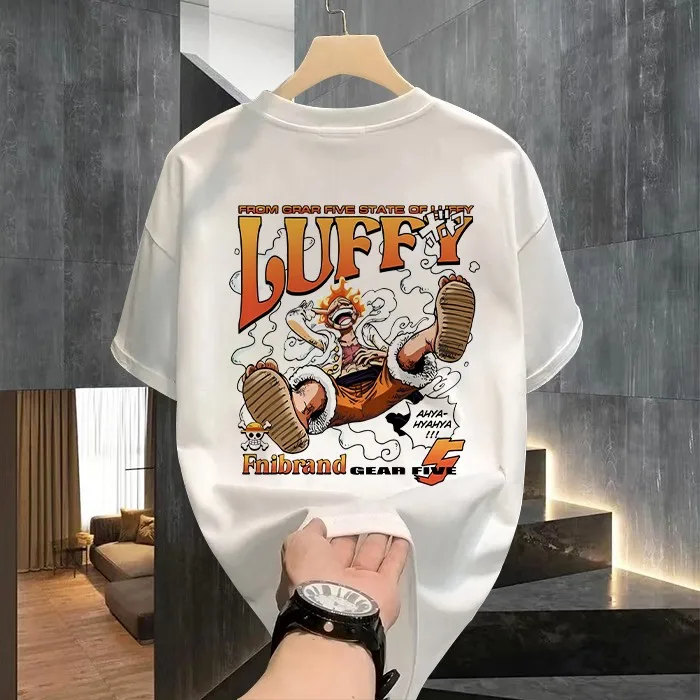 

2025 New Japanese Cartoon Luffy Printed Short-sleeved T-shirt for Men and Women The Same for Men and Women