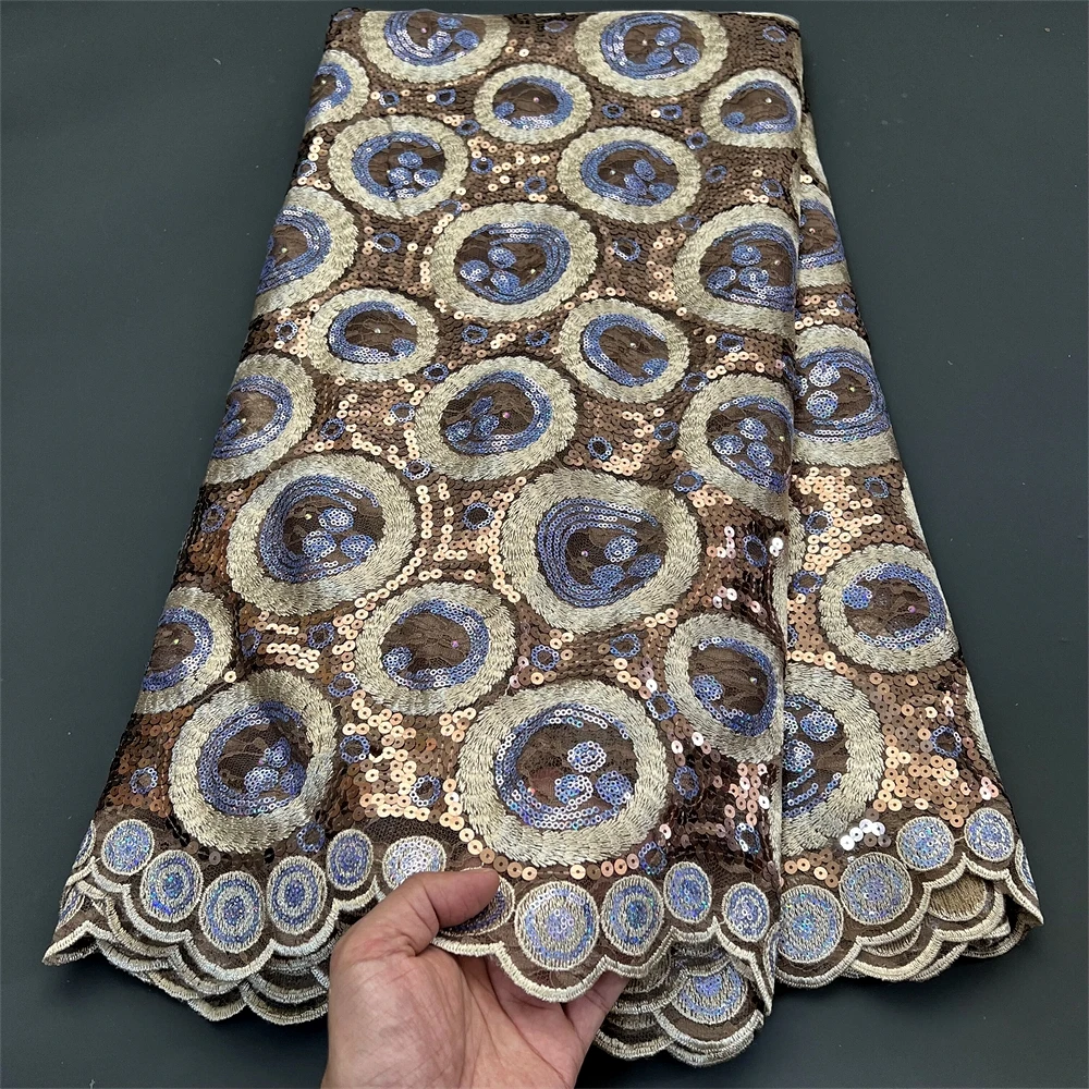 

Новейшая высококачественная нигерийская африканская тюлевая кружевная ткань с вышивкой, 5 ярдов, для выпускных платьев, с пайетками, для шитья, hz1275