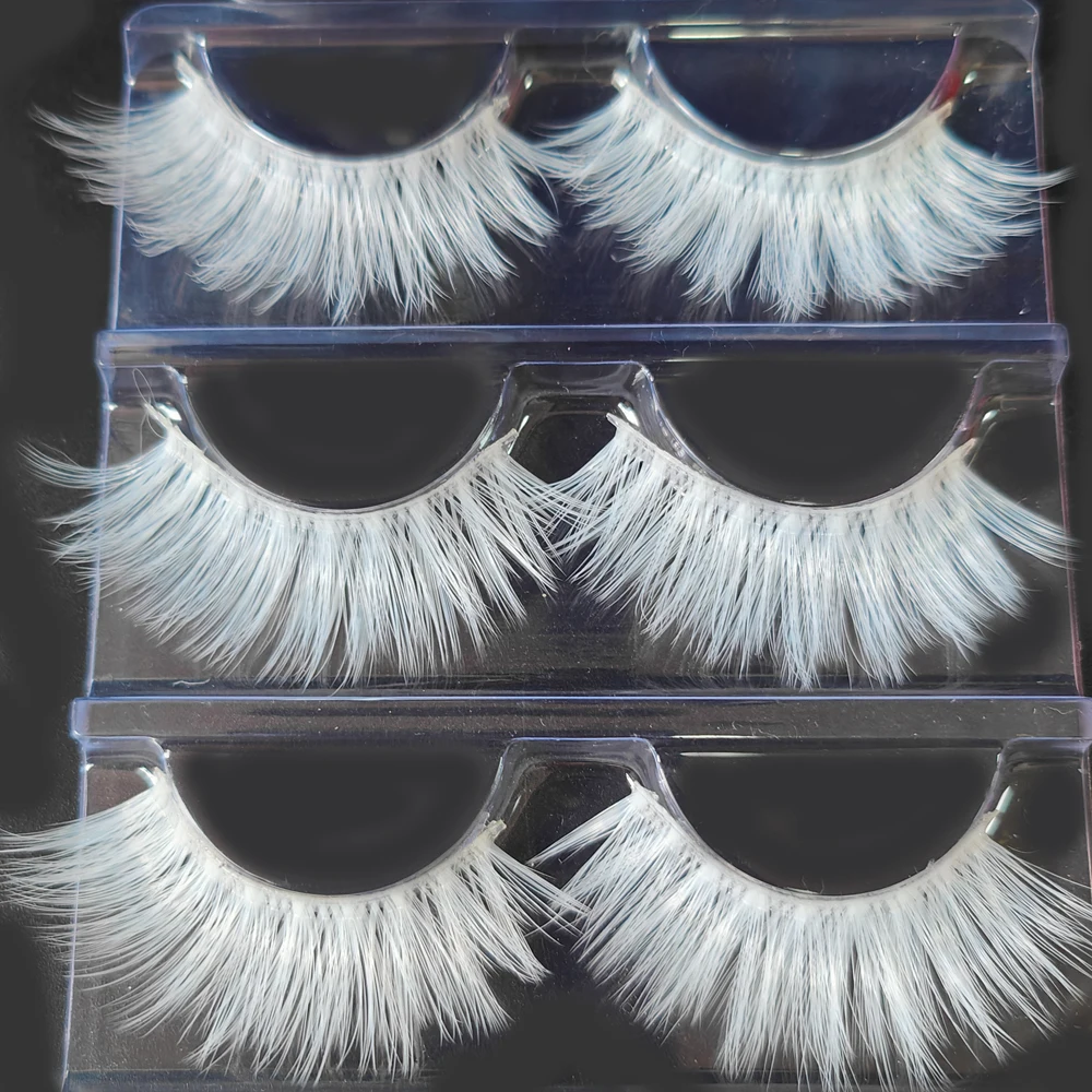 3 أزواج ماكياج الأبيض الرموش الصناعية طويلة سميكة واضح الفرقة مظهر دراماتيكي الأبيض وهمية رموش تمديد الهالوين عيد الميلاد Satge