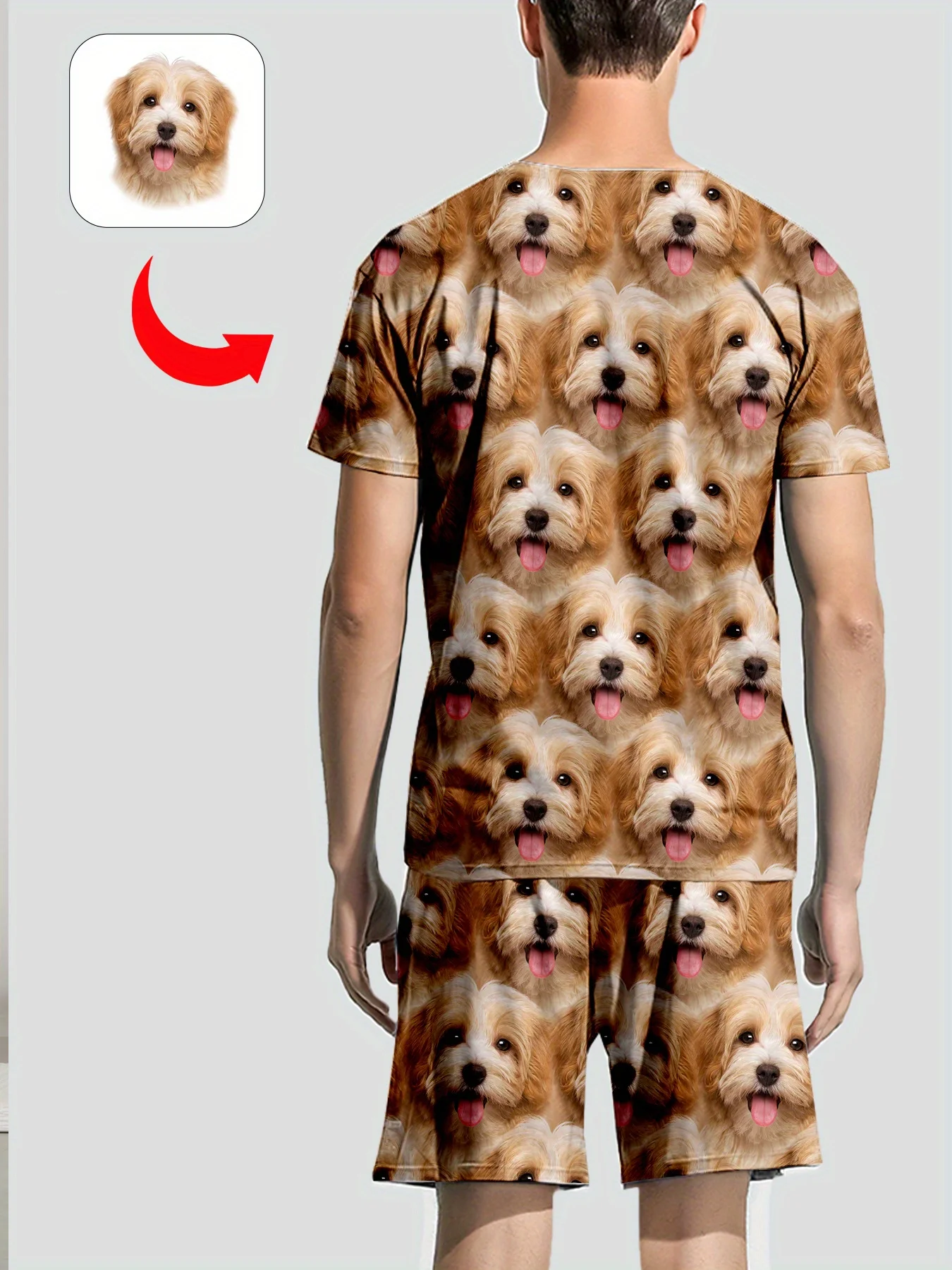 طقم شورت تي شيرت مطبوع عليه كلب للرجال والنساء يمكن تخصيص الصور الشخصية مريحة وفضفاضة مناسبة للارتداء اليومي