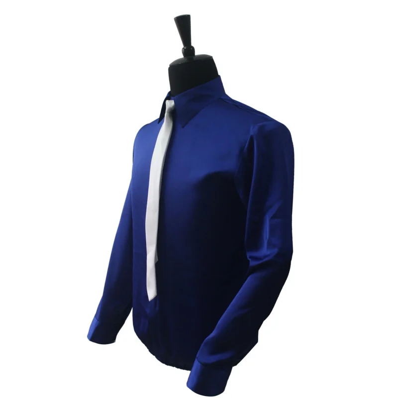 Michael Jackson Smooth Criminal Blue Shirt with Tie MJ Top Cosplay Costume Unisex Handmade High Quality AS5672