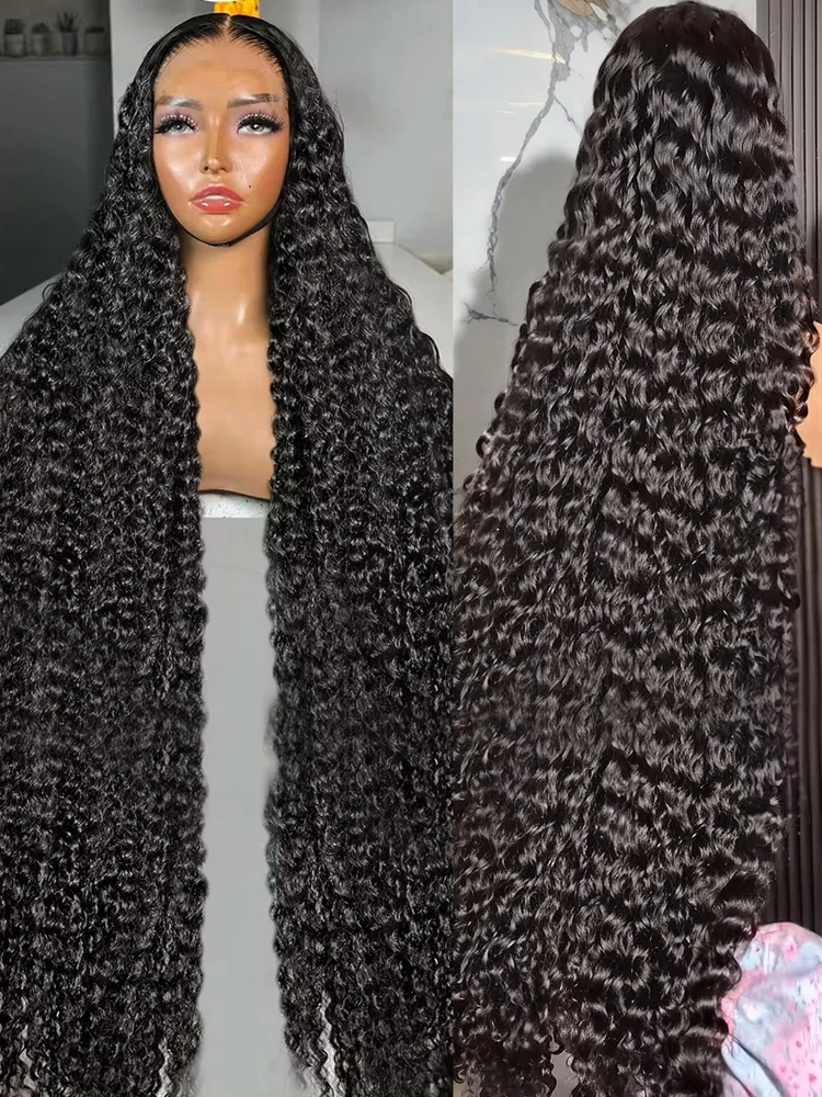 40 46 pollici ricci 13x6 HD trasparente parrucca anteriore in pizzo capelli umani onda d'acqua 13x4 parrucca frontale in pizzo onda profonda per le donne 250 densità
