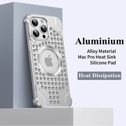 Aluminium Metal Phone Case For iPhone 13 14 15 16 Pro Max Hollow out Heat Dissipation Bumper Wireless Charging Anti Fall Cases