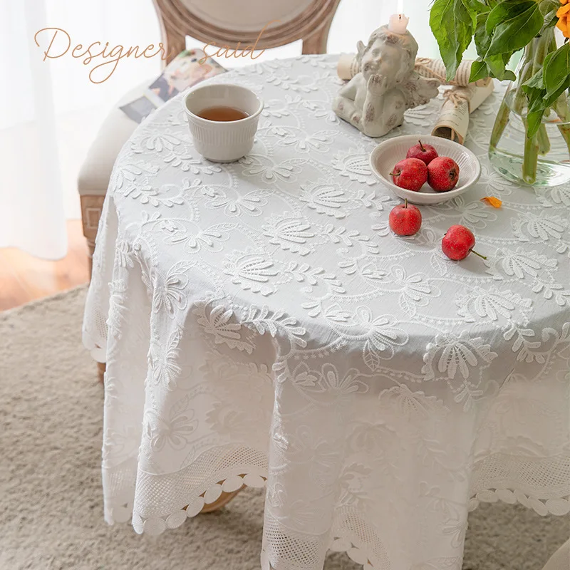 

Luxury Lace Tablecloth For Living Room Bedroom Cover Table Party Table Cloth American White Embroider Dustproof Table Decoration