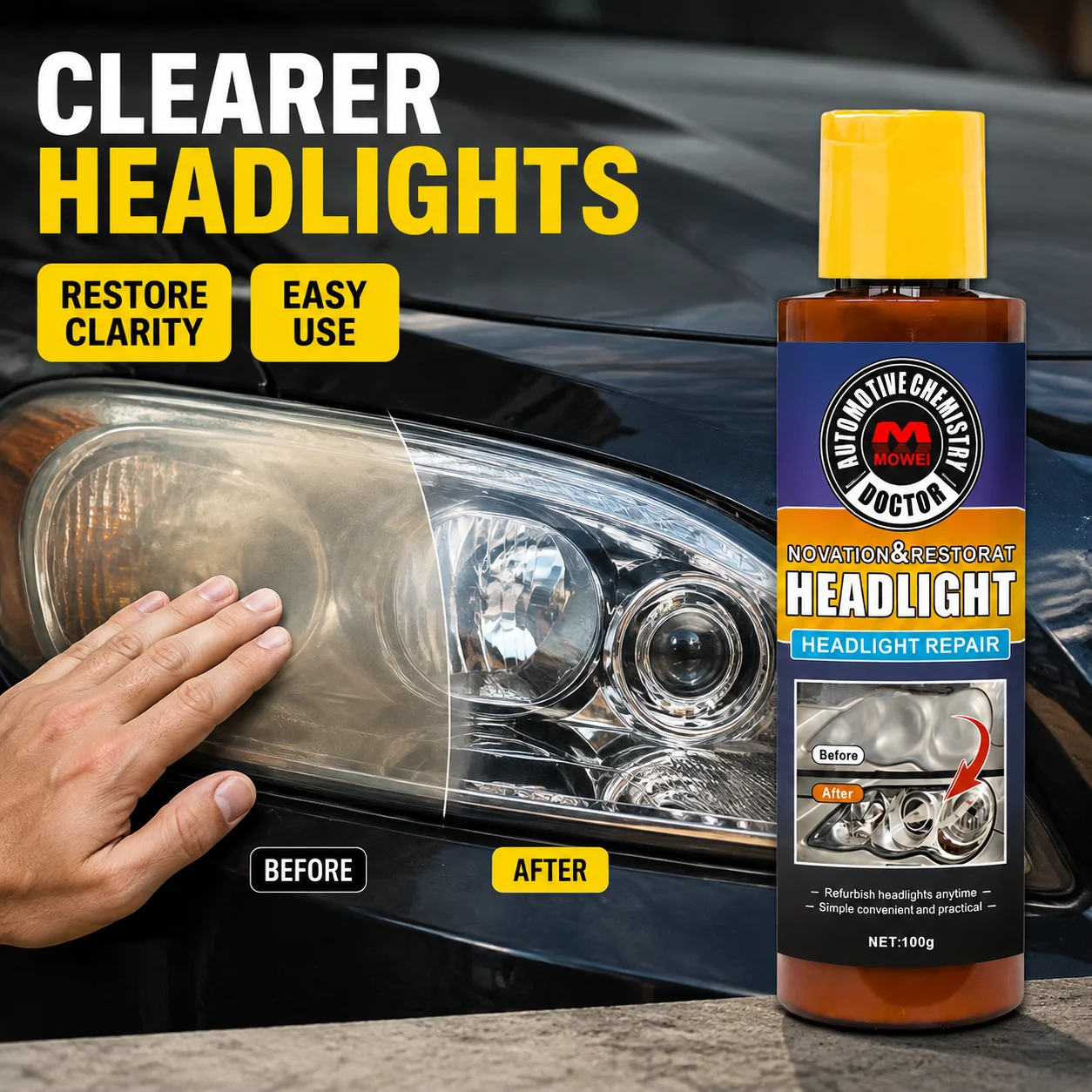 Car Headlamp Repair Polishing Tool-Scratch Remover and Oxidizing Cleaner Repair Paste for Headlamp Assembly