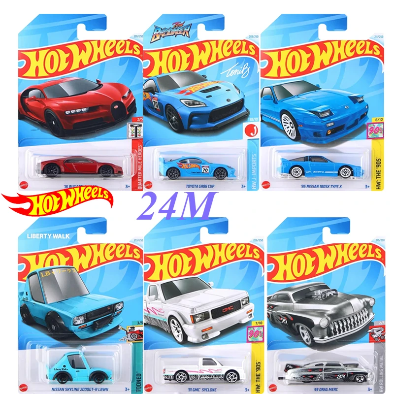 24M Original Hot Wheels Car Toys for Boy 1/64 Diecast Carro Bugatti Chiron Toyota GR86 Nissan 180SX Skyline RAM GMC Syclone Gift