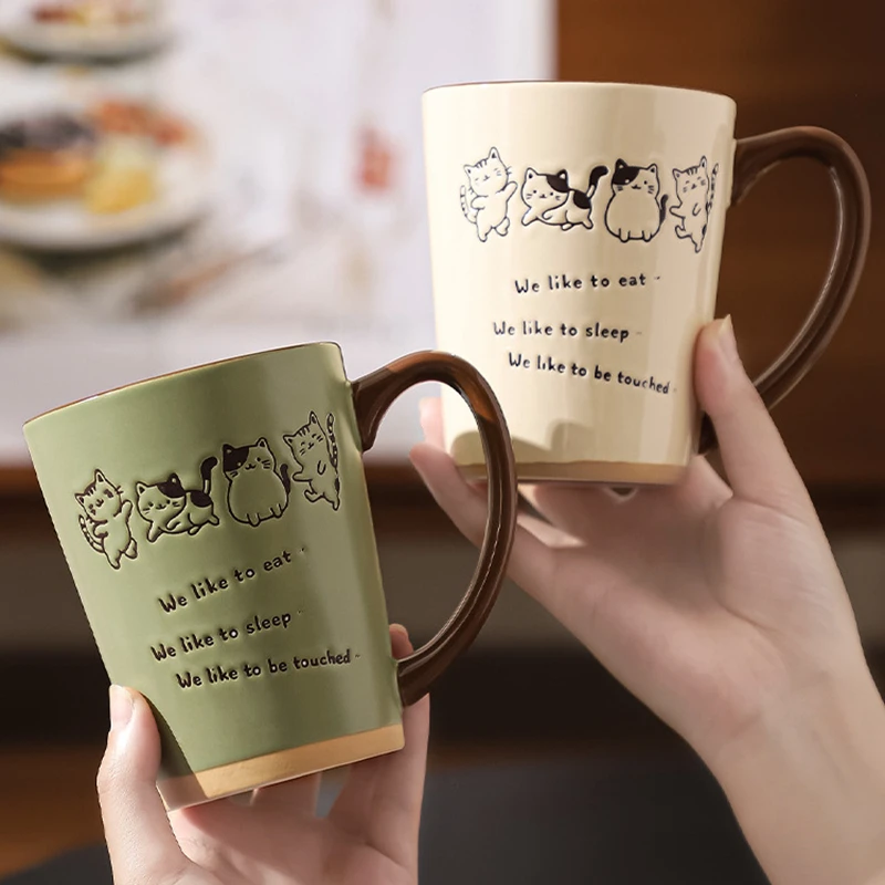Cute Cat Hand-Painted Ceramic Mug, 400ml Coffee Cup Tea Cup, Microwave & Dishwasher Safe