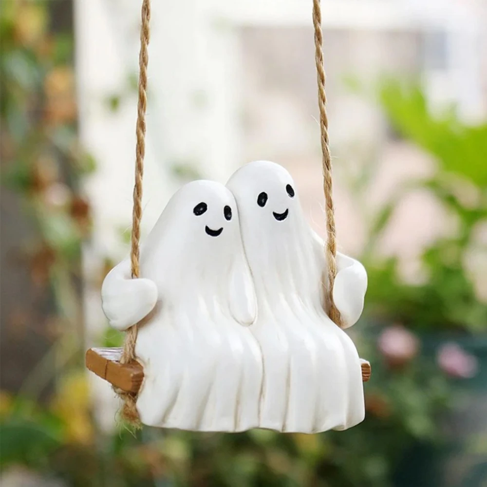 

Swing Ornament Halloween Resin Ghost Statue Hanging Decoration Scene Arrangement for Home Office Party Garden Decoration
