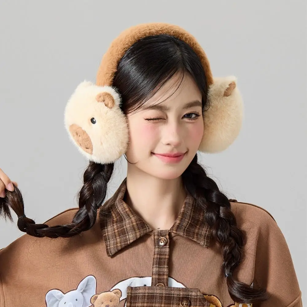 แฟชั่นการ์ตูน Capybara Plush Earmuffs Thicken อุ่นฤดูหนาวฝาครอบหูหูอุ่น Windproof พับ Earflap สาว