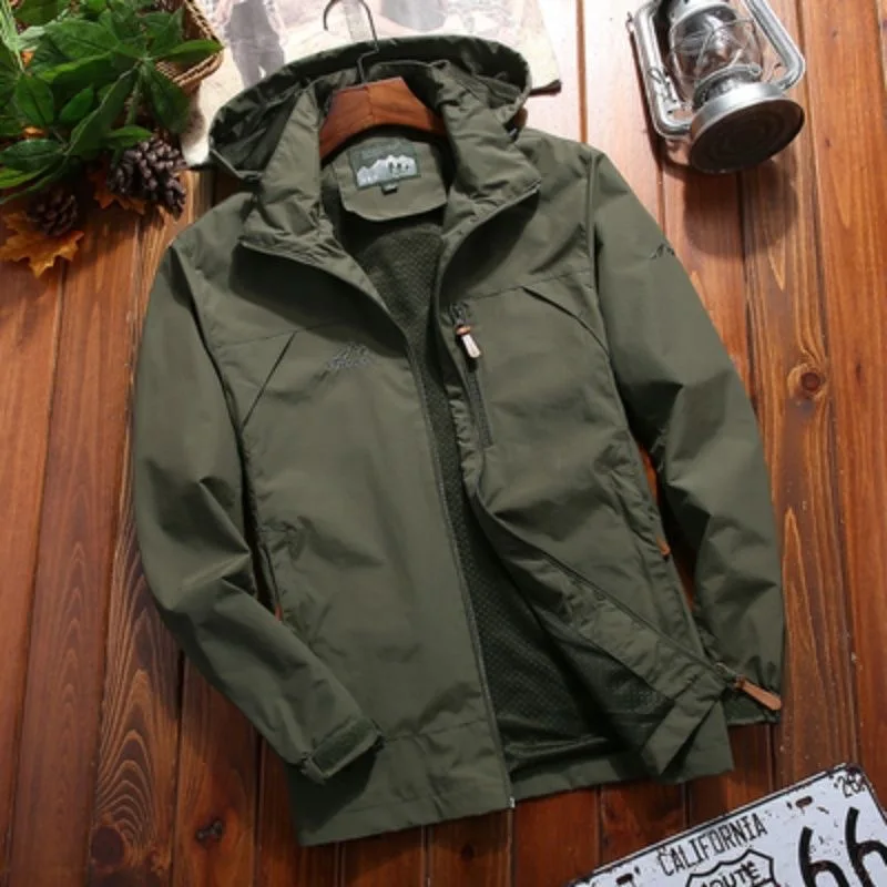 

Windbreaker Men Tactical Jacket Waterproof Outdoor Hooded Coat Sports Military Field Climbing Thin Outwear Stand Collar Men