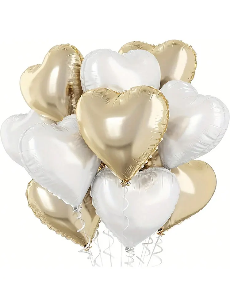 16 Stück/Set 45,7 cm großer herzförmiger Folienballon in Hellgold und reinweiß, geeignet für Geburtstag, Jahrestag, Hochzeit, Valentinstag – Detail 1