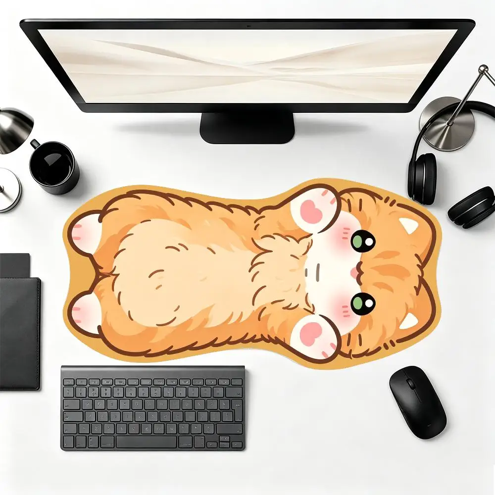 Cute Cartoon White Cat Special Shape Mousepad Large Size For Laptop Bedroom Learning Keyboard Accessories