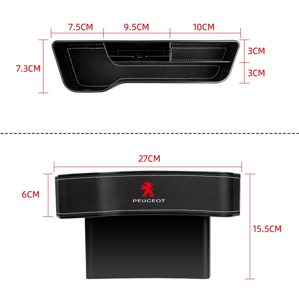 Car Gap Slit Filler Organizer Leather Seat Crevice Storage Box For PEUGEOT 107 206 207 208 307 308 2008 3008 4008 406 GT 108 301