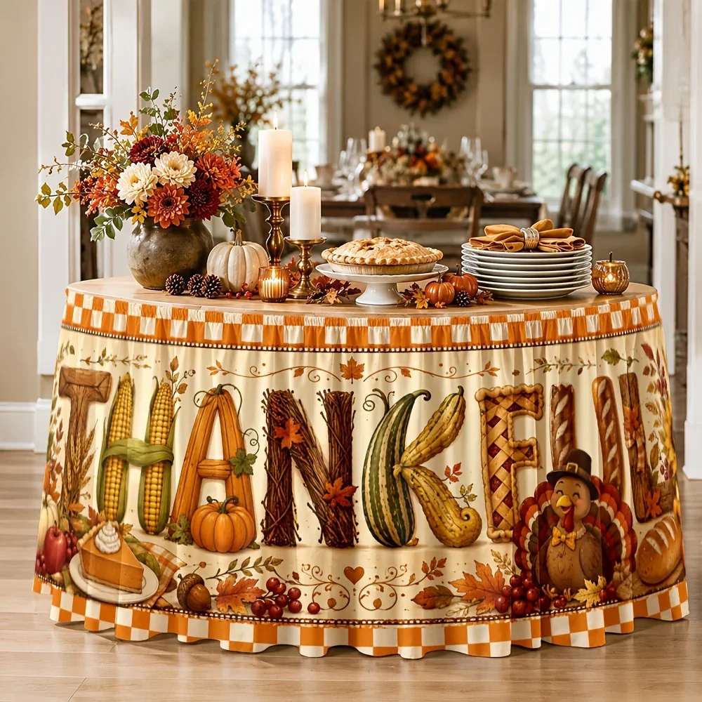 One tablecloth for autumn harvest Thanksgiving dinner party, kitchen, dining room, picnic, outdoor celebration, festival
