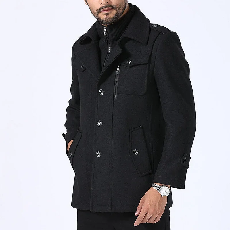 

Men's Woolen Coats Fashion Thicken Mid Length Trench Solid Warm Outerwear Winter Business Casual Wool Coat Windproof Jackets