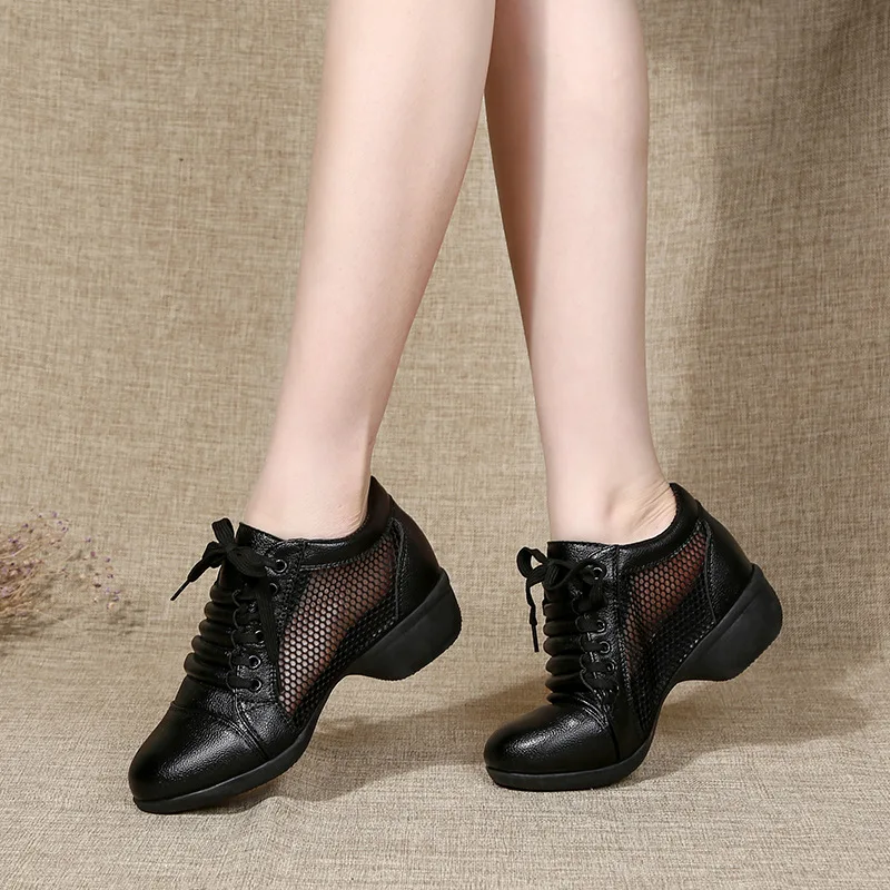 

Women Genuine Leather Dance Shoes Boots Square Dance Shoes Increase Sneakers Boots Soft Sole Woman Shoes Modern