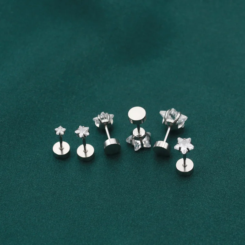 Schraubverschluss 20G Ohrstecker für Damen und Herren aus Edelstahl mit AAA-Sternzirkonia – Detail 1