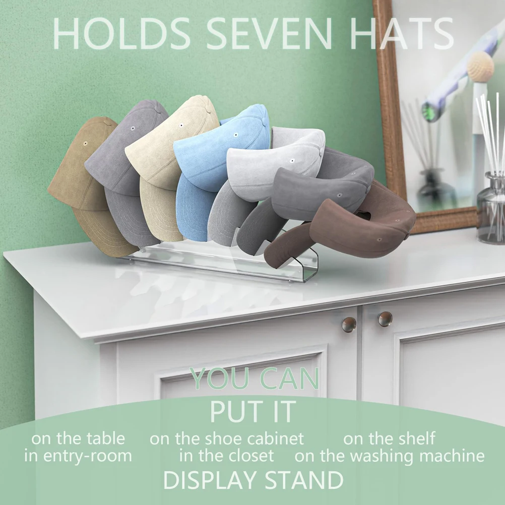 

2pcs Acrylic Hat Organizer 7-Compartments Desktop Display Stand For Baseball Caps Closet Tabletop Cap Rack Transparent