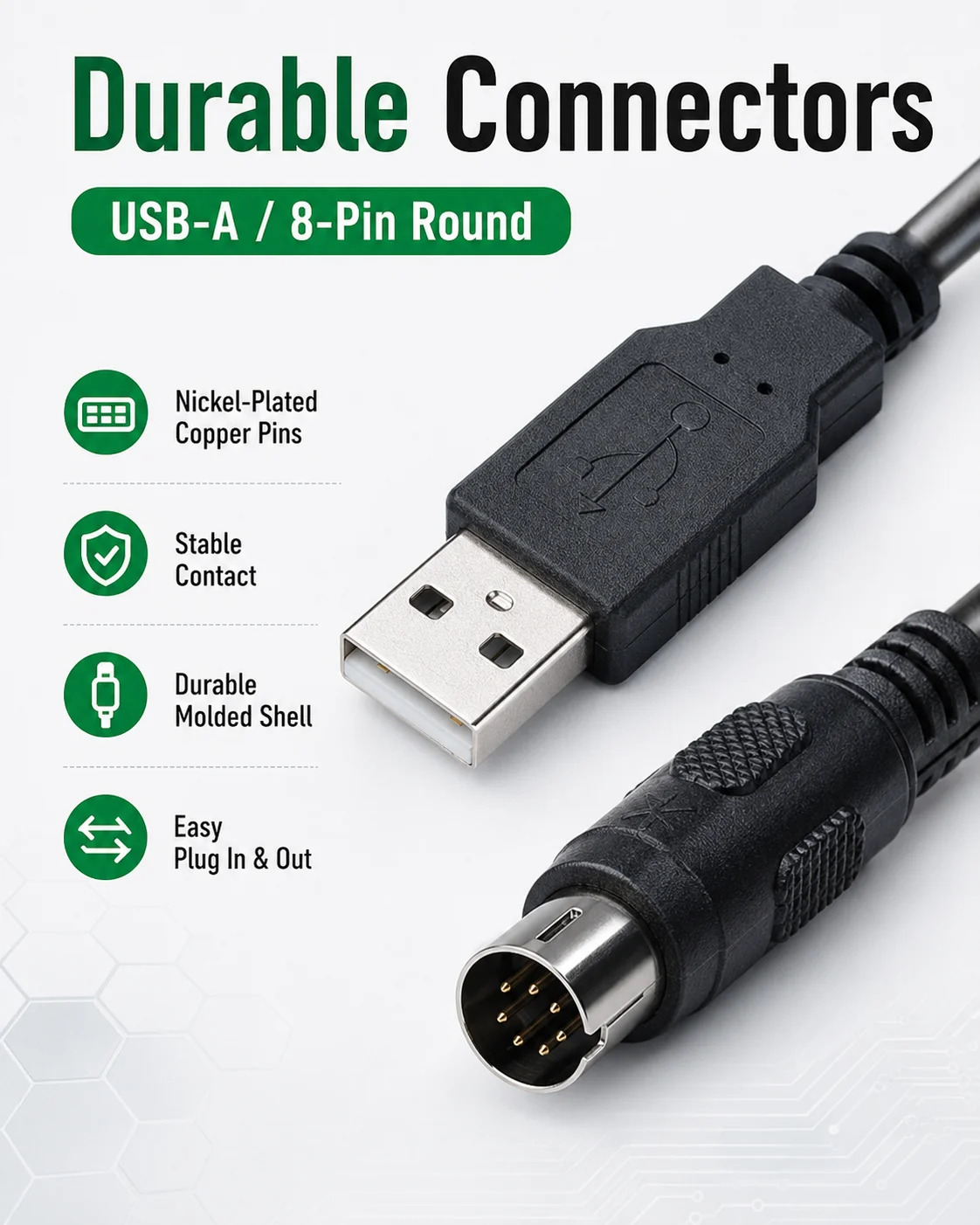 TSXPCX3030 3M PLC Programming Cable, USB to 8-Pin Download Adapter for Schneider Twido NEZA Series, 5V Communication