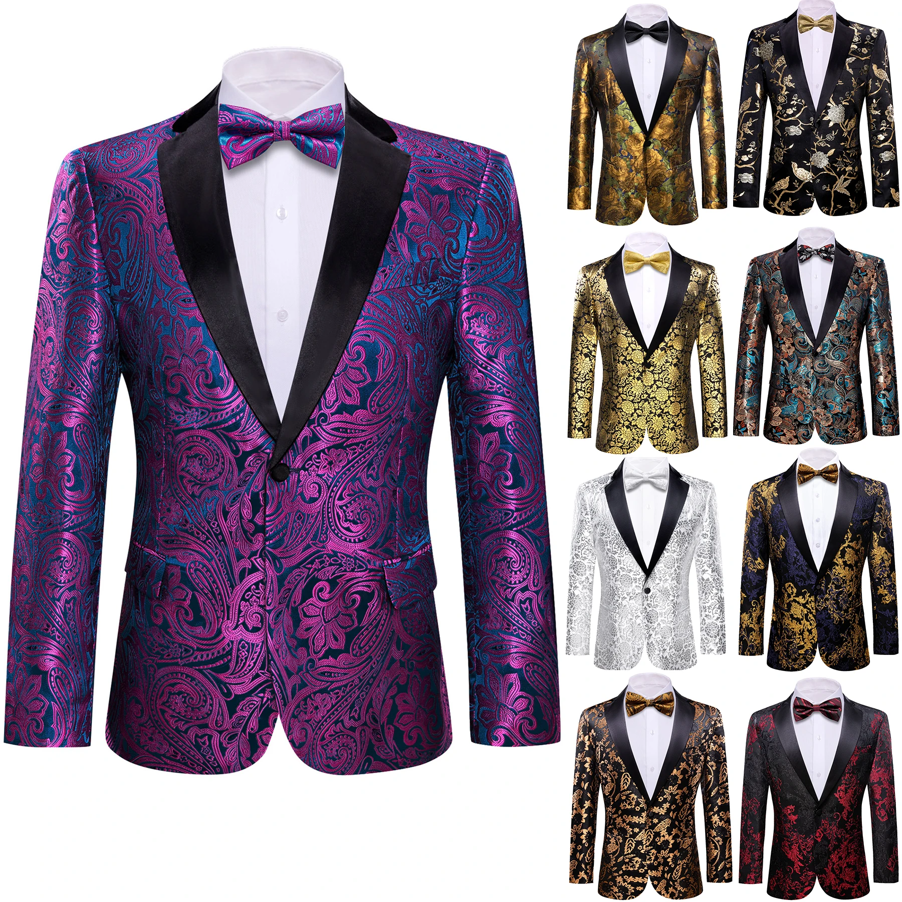 

Men's suit floral jacquard flat collar with outward pockets, formal wedding attire (excluding tie) suit jackets