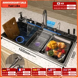 Fregadero de cocina de cascada de acero inoxidable, fregaderos extragrandes de ranura única, lavabo para lavar platos con pantalla Digital