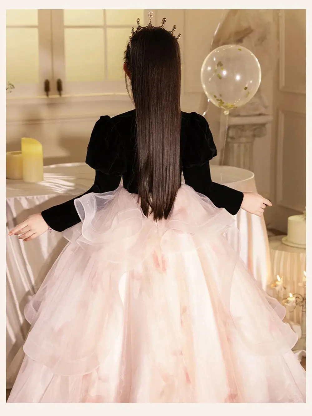 Children's Dress Princess Dress Light Luxury 1-7T Girls' Evening Dress Host Piano Performance Autumn Winter Velvet Vestido