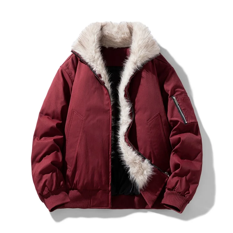 

Fur Collar Jacket Men Vintage Parkas Warm Padded Coats Autumn Winter Man Streetwear Harajuku High Street Hooded Jackets Outwear