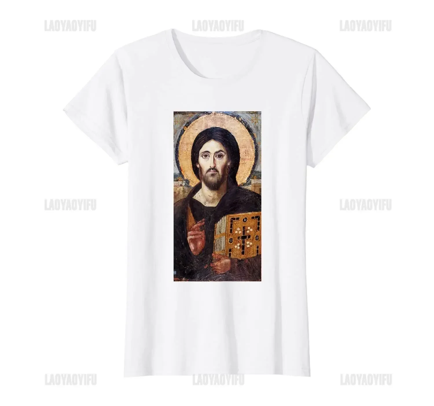 Jesus Christ Pantocrator Icon Sinai Orthodox Christian Man Gift Printed T-Shirt Summer Women Short Sleeve Cotton Unisex T Shirt