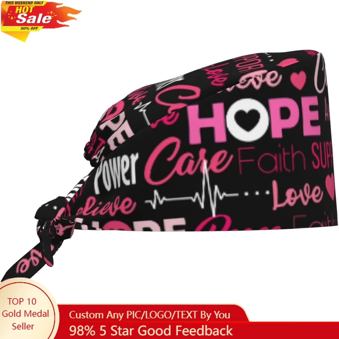 قبعة عمل للتوعية بسرطان الثدي، قبعة فرك مع عصابة رأس قابلة للتعديل للجنسين، قبعة ربط للنساء، قبعات جراحية للممرضات والأطباء