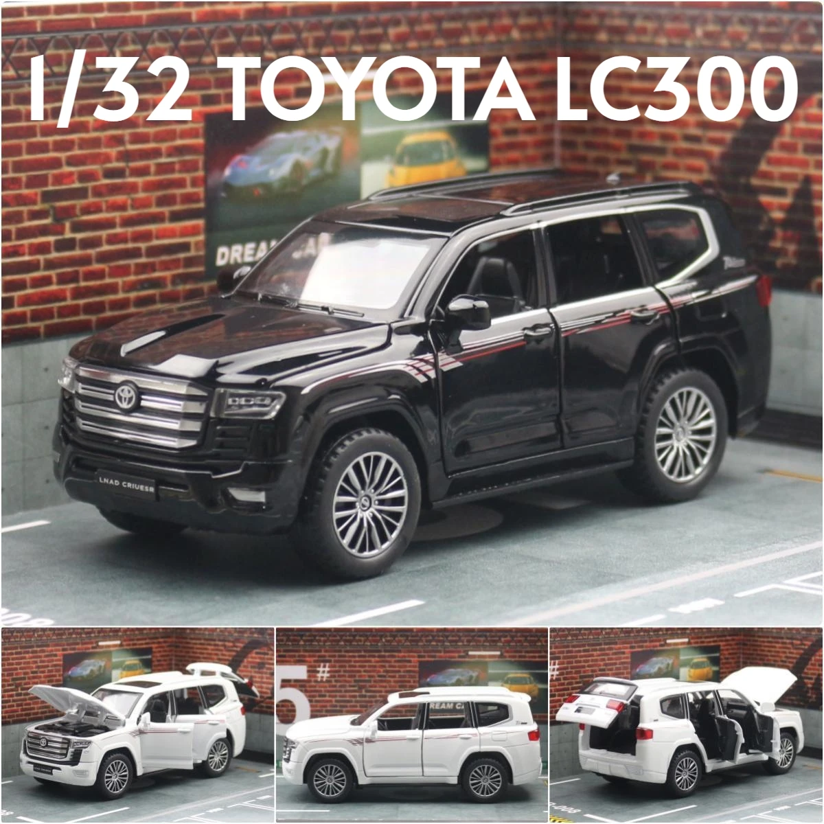 TOYOTA Land Cruiser LC300 SUV miniatura, coche de juguete fundido a presión, modelo de coche, puertas de luz y sonido que se pueden abrir, colección