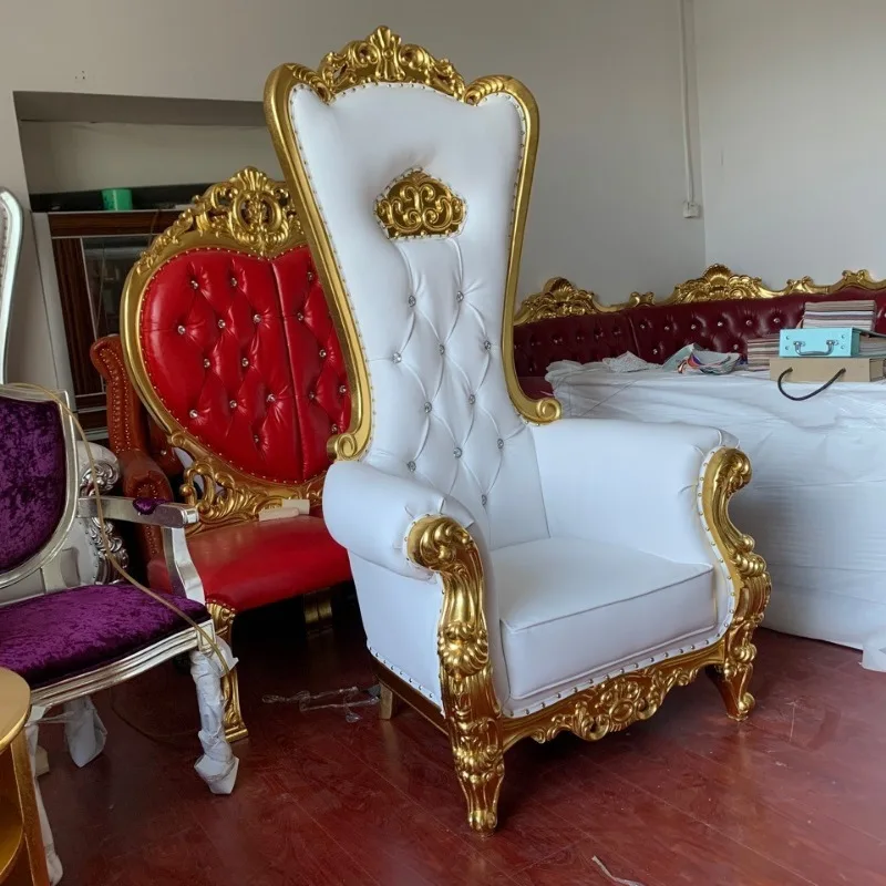 Factory direct sales Crown Hotel high back chair, solid wood wedding chair, queen chair hotel clubhouse decorative chair