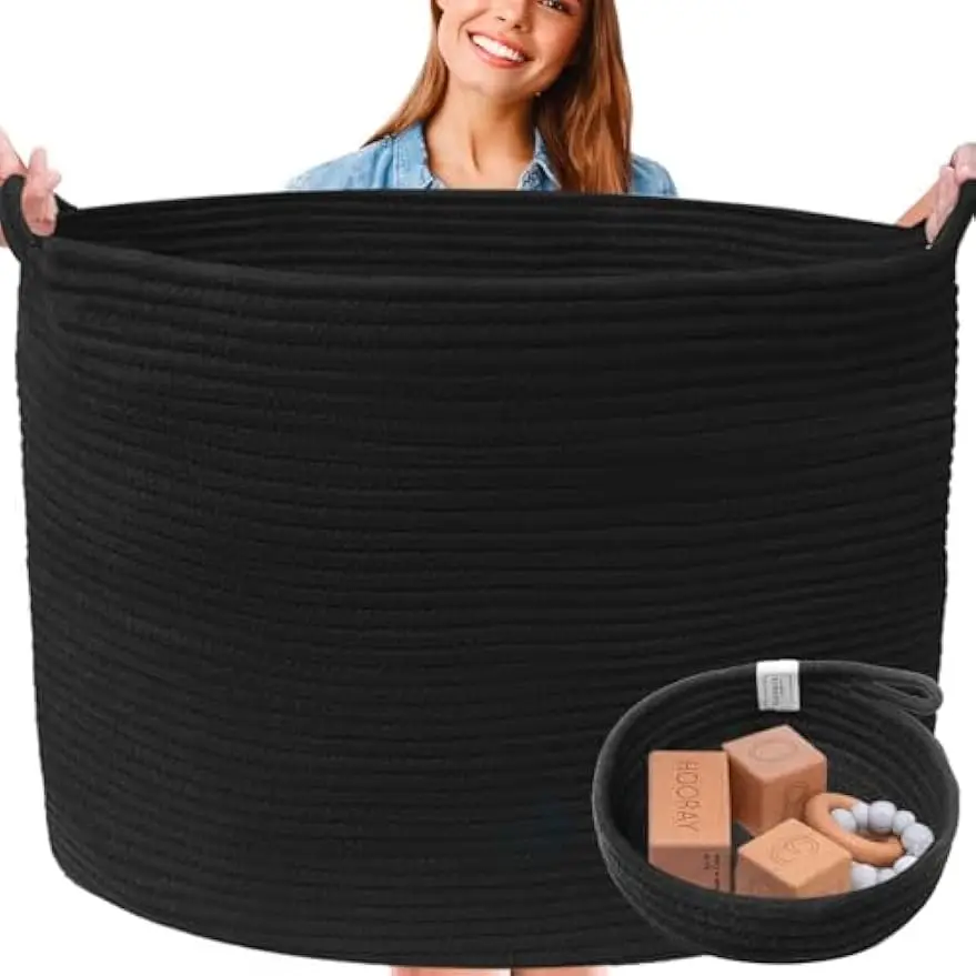 

Очень большая моющаяся тканая корзина для одеял, игрушек, белья — 2 шт. с ручками