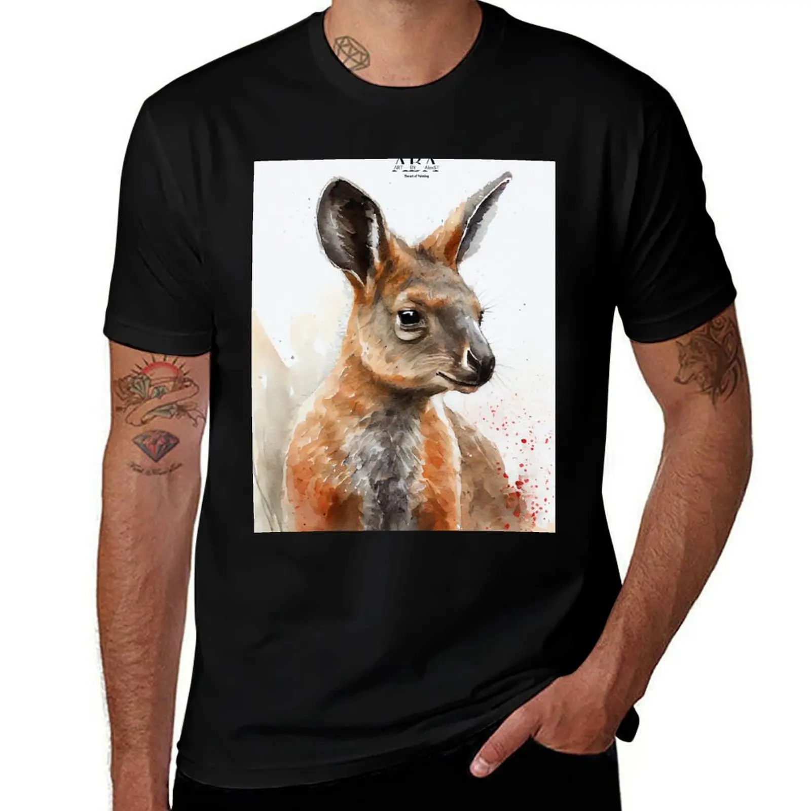 Футболка с изображением австралийских наземных млекопитающих Wallaby - Watercolor Paint, свободная повседневная футболка большого размера