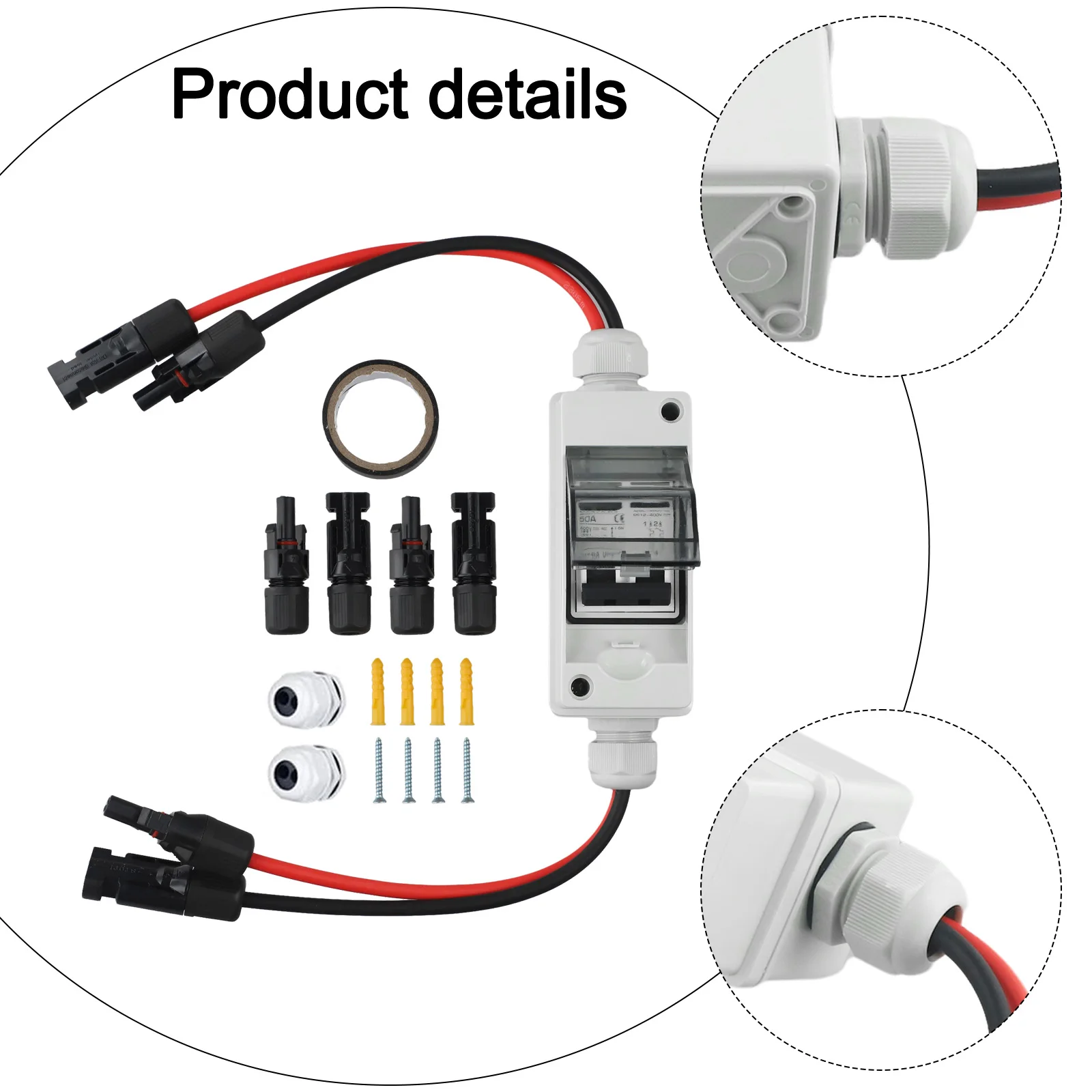 2 เสา Circuit Breaker DC Circuit Breaker กล่องกลางแจ้งไม่มีขั้ว V1 สารหน่วงไฟ Rating ที่ถูกต้อง Current Trip