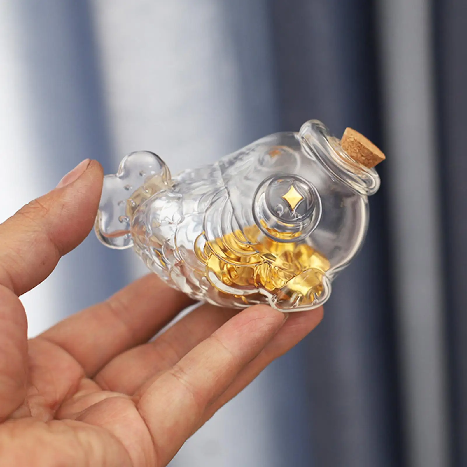 Pequeño banco de dinero de cristal con forma de pez, tarro de almacenamiento de dinero, lata exquisita para monedas, tarro de almacenamiento bonito, decoración para niños, adolescentes y adultos