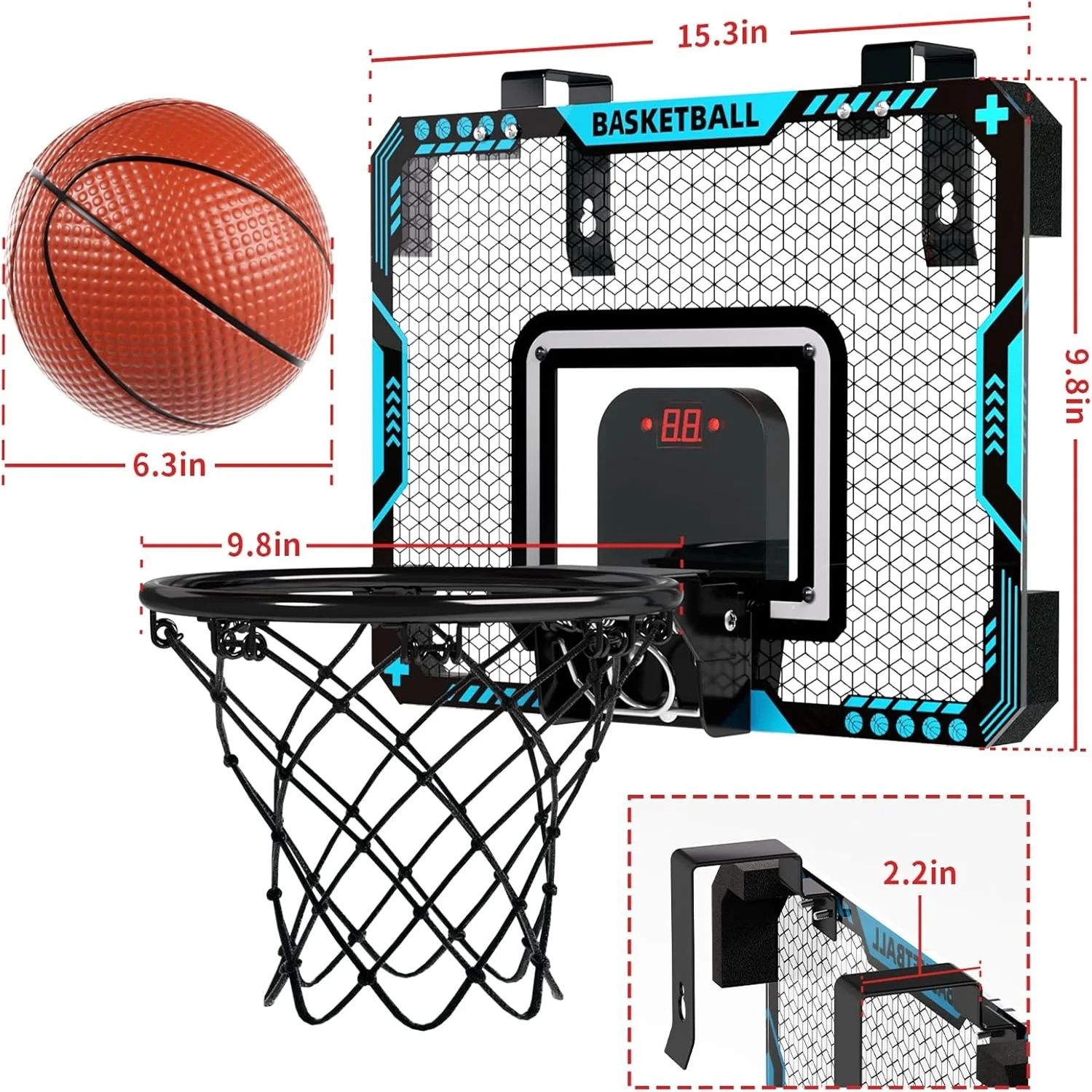 Aro de baloncesto para interiores y exteriores para niños con luz LED, marcador electrónico, tablero deportivo, juego divertido, juguete para regalo para niños y niñas
