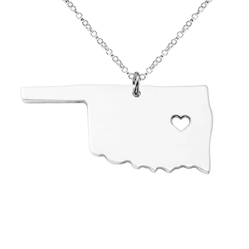 الفولاذ المقاوم للصدأ الولايات المتحدة أوكلاهوما قلادة على شكل خريطة قلادة للنساء الرجال مجوهرات اكسسوارات