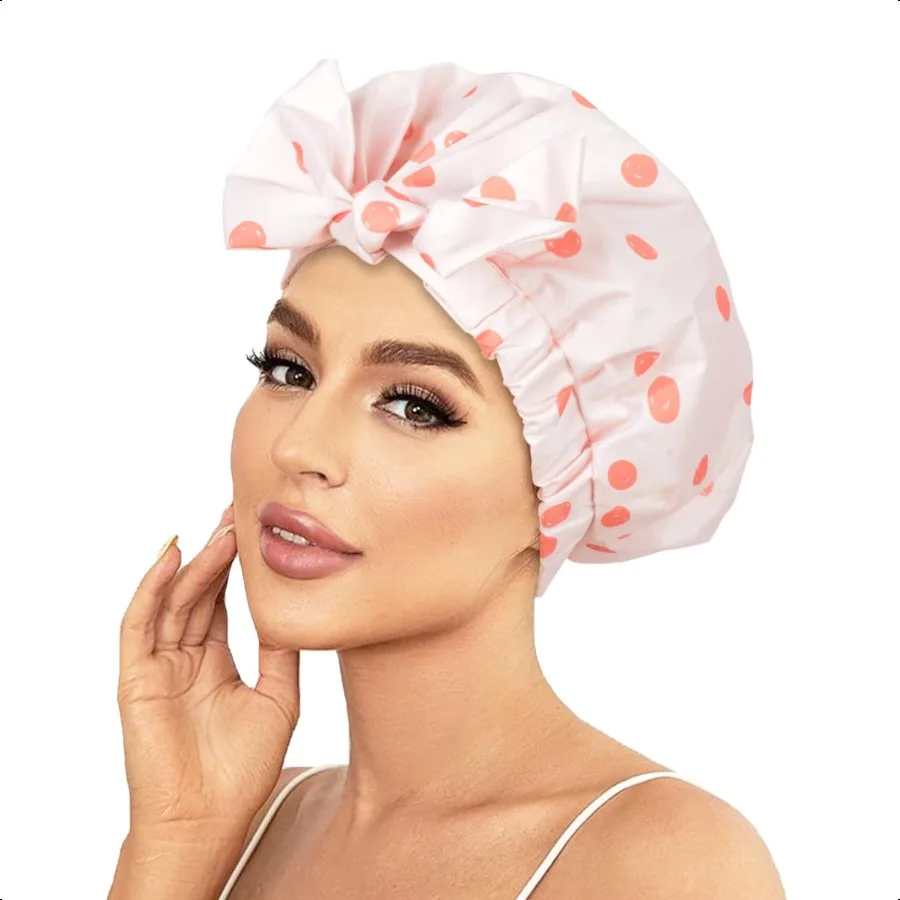 

Шапочка для душа Роскошные шапочки для душа для женщин Многоразовая водонепроницаемая шапочка для душа с регулируемым бантом Шапочка для ванны Розовая