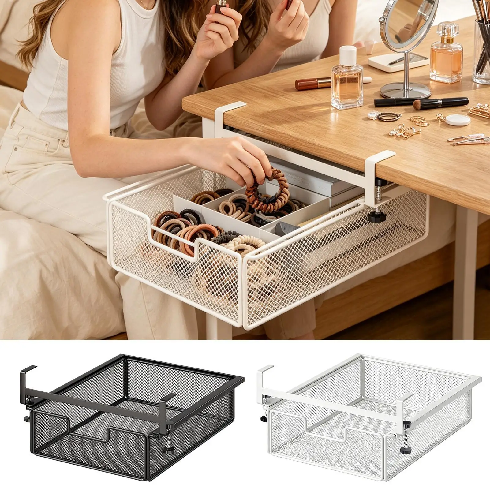 No Drilling Slide-Out Under Desk Drawer Under Table Storage Organizer Shelf Box For Students Gamers Freelancers Renters Home