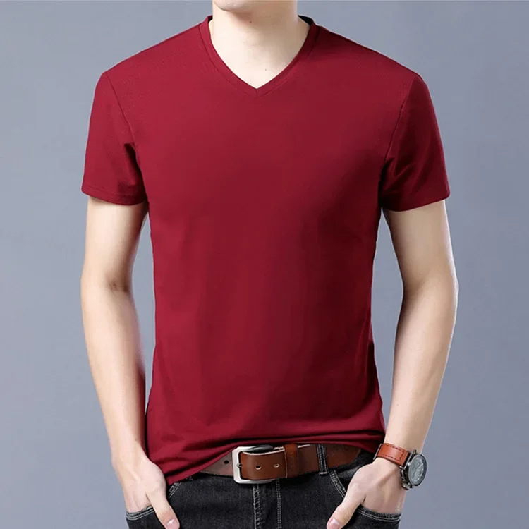 MRMT 2024 Brand New Pure Color Short-Sleeved Men's t-Shirt V-Neck Cotton Summer Men Plus Size Shirt Tops Man T Shirt image 3