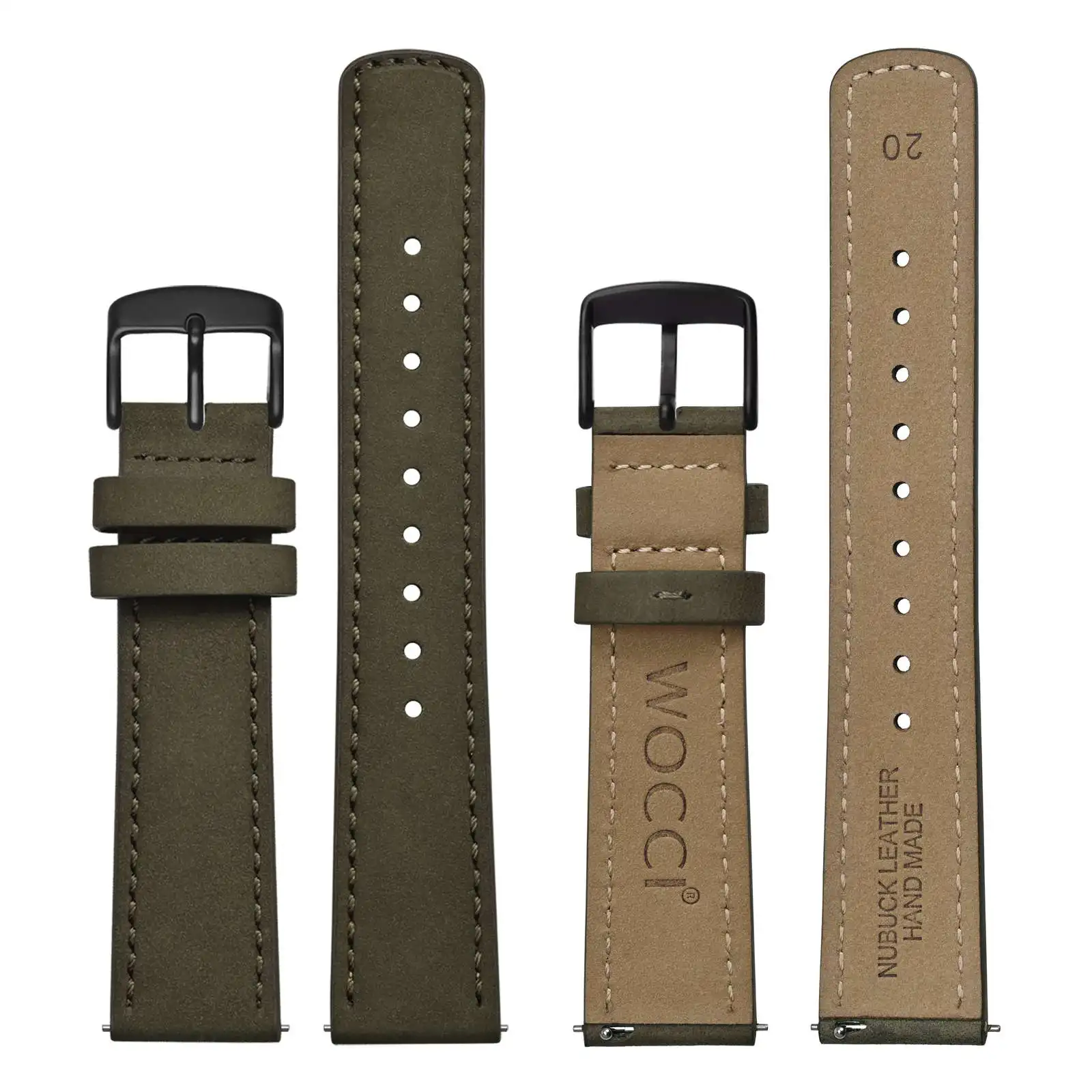 WOCCI Nubuck Cowhide Watch Band,18mm 20mm 22mm Watchband,Black Brown Green,for Samsung Fossil Q Michael Kors,Quick Release