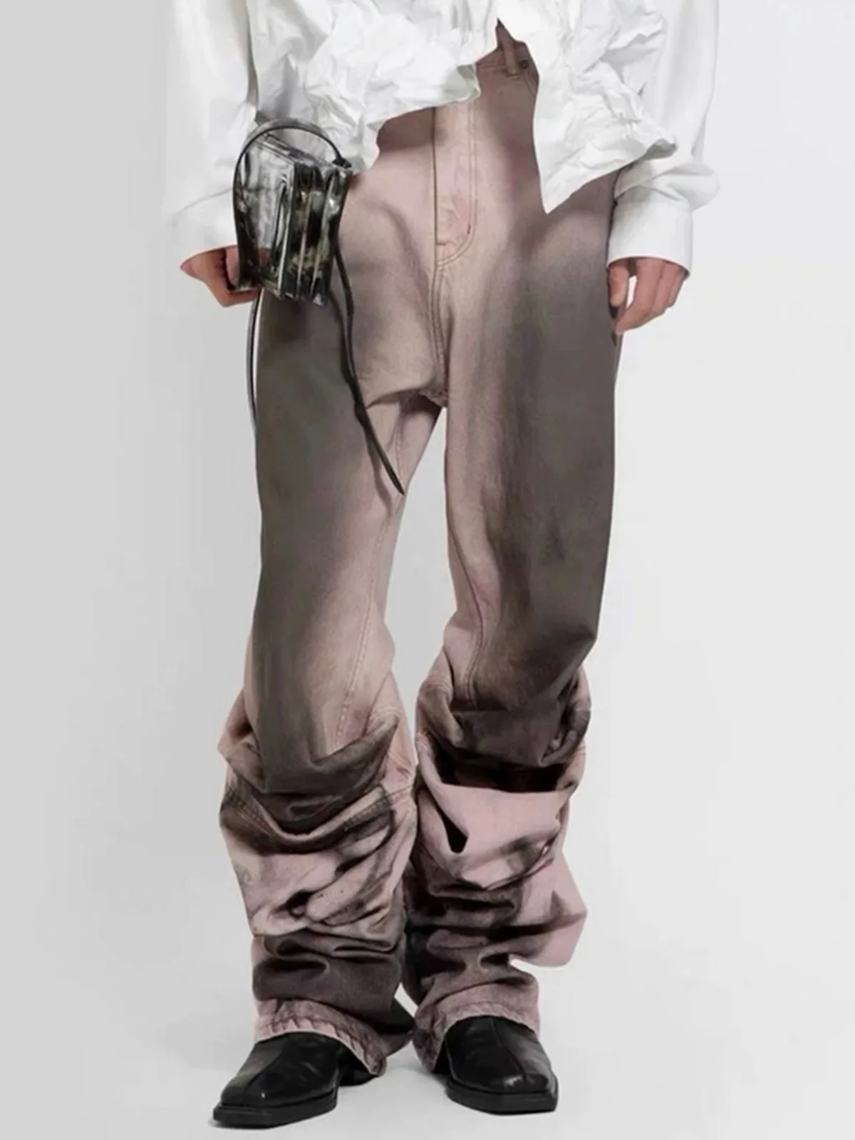 MIJKO واسعة الساق القذرة ثنيات رسمت السراويل البضائع للرجال النساء غسلها فضفاض الجينز فضفاض عادية سراويل جينز ZJ036