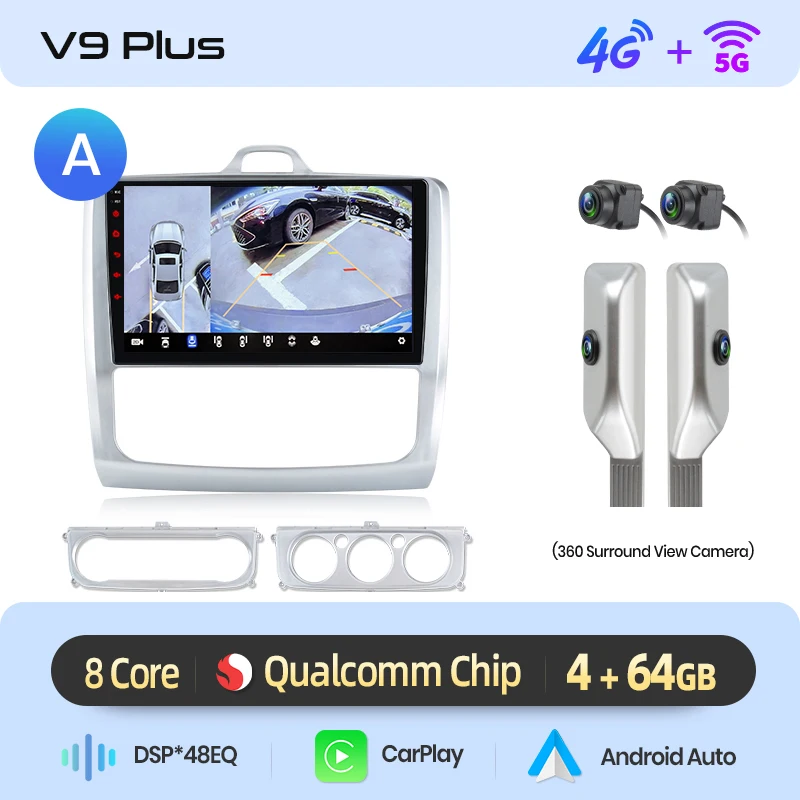 Junsun Qualcomm 8-Core 360 °   Panoramische Camera Draadloze CarPlay Android Auto Radio voor ford focus 2 3 Mk2 Mk3 2004-2011 GPS