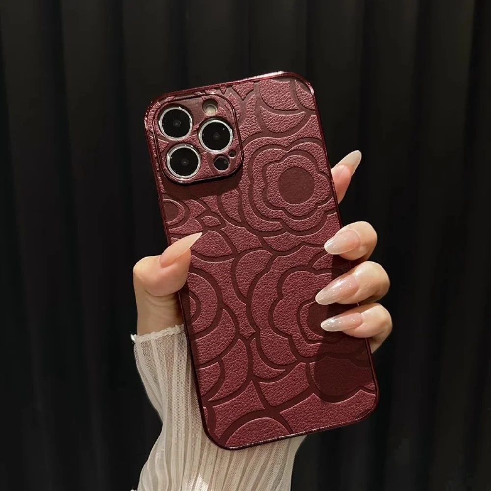 

Для iPhone 16promax 15 14 Pro 13 12 простой кожаный чехол для телефона в стиле ретро с цветочным узором, роскошный креативный защитный чехол