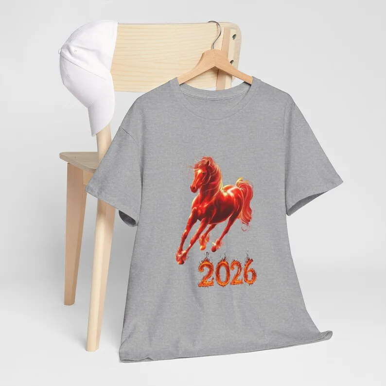 2026 Creative Fire Horse Chinese New Year Racing Gift for Vets & Equestrian of The Graphic Illustration Tops Tee Cotton Shirt