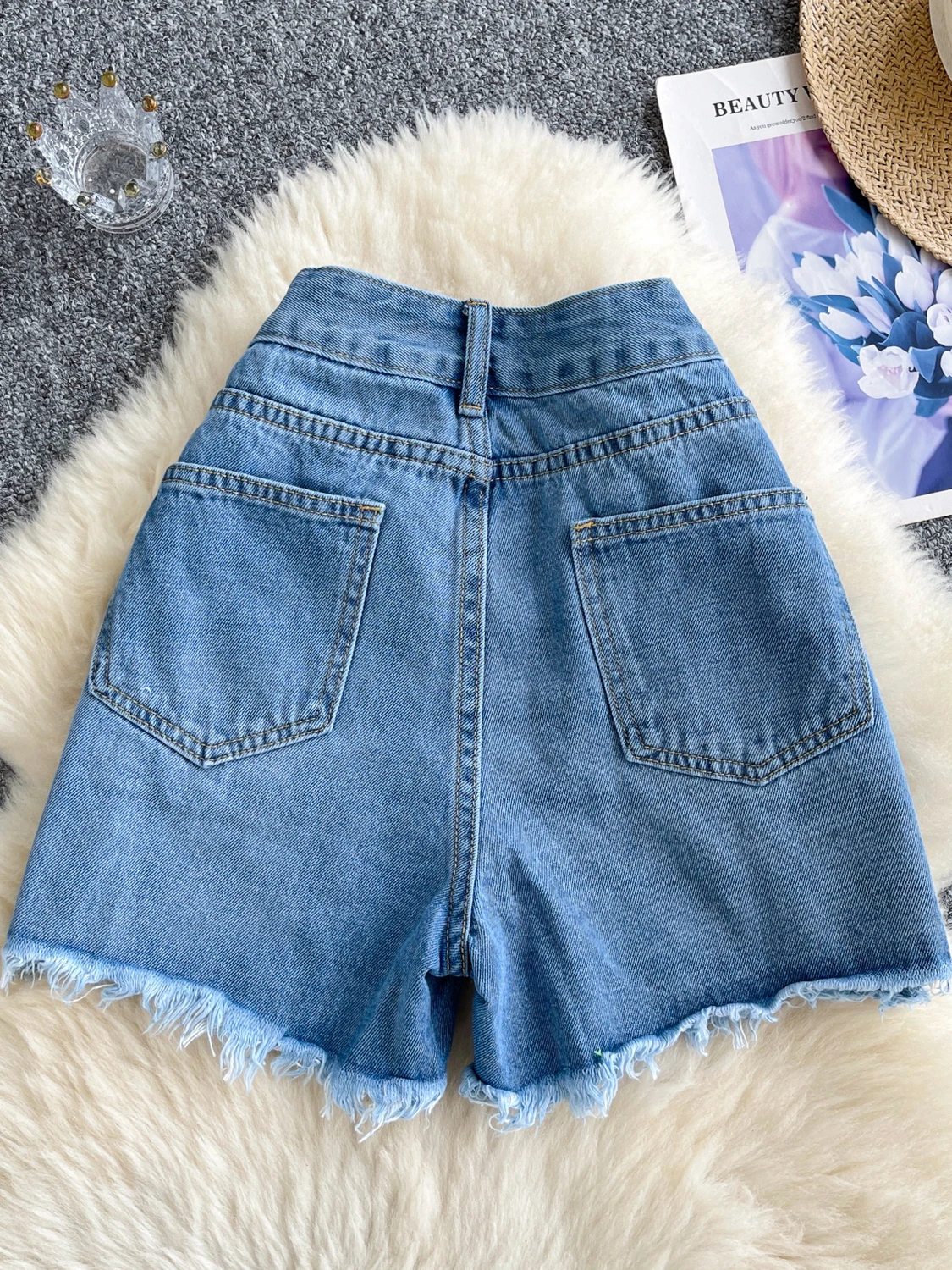 High Waist Slimming Denim orts Women's Summer 2025 Faion Design Sensation Frayed Hole Loose Casual Hot Pants