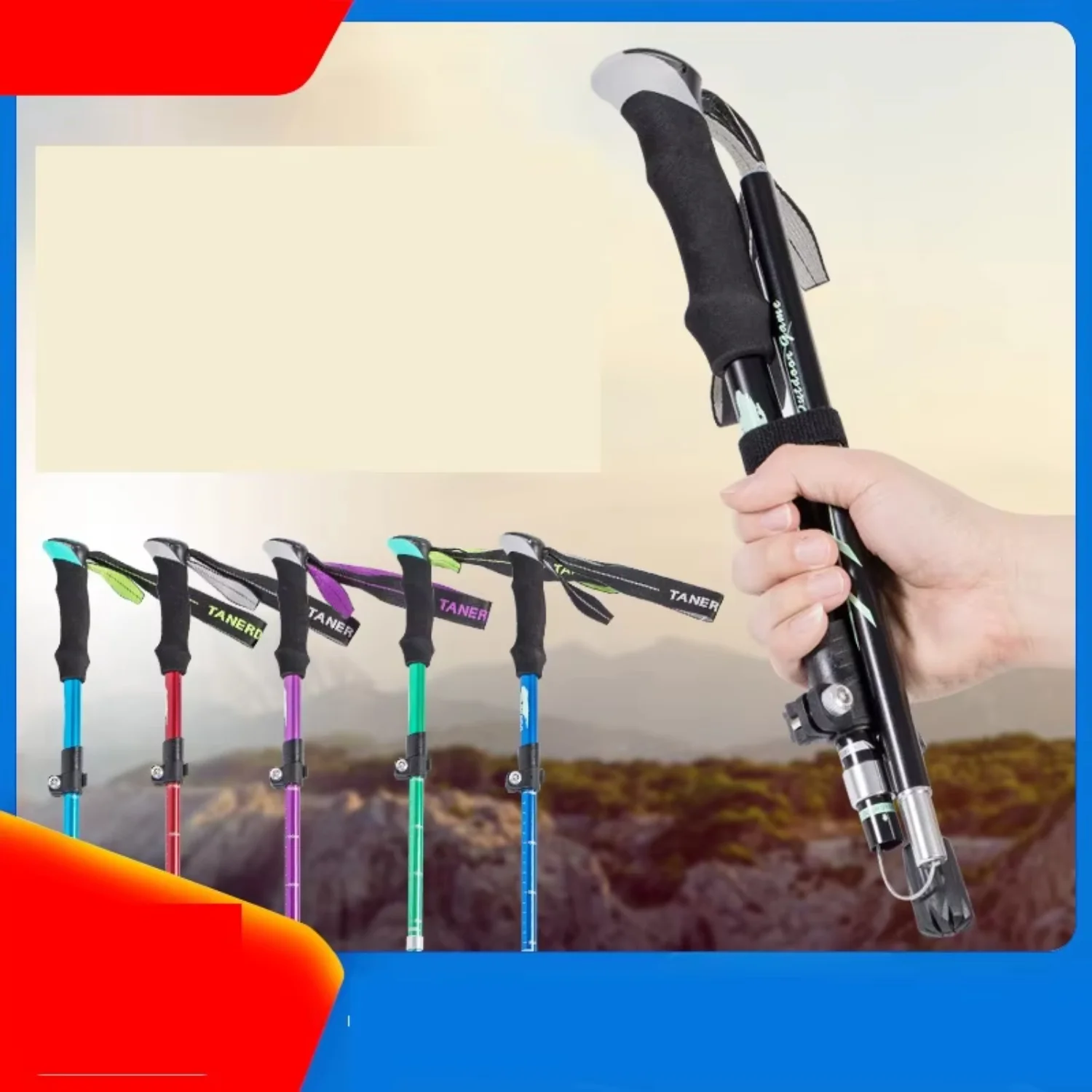 Trekking Stick 5-Section Telescopic Folding Trekking Poles Outdoor Camping Ultralight Portable Foldable Walking Hiking Stick