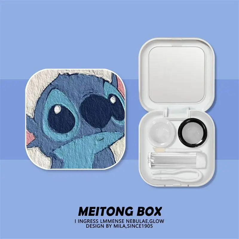 Disney Stitch Contact Lens Case Portable Myopia Pupil Case Travel Kit Easy Carry Mirror Lenses Box Container Cartoon Lenses Box