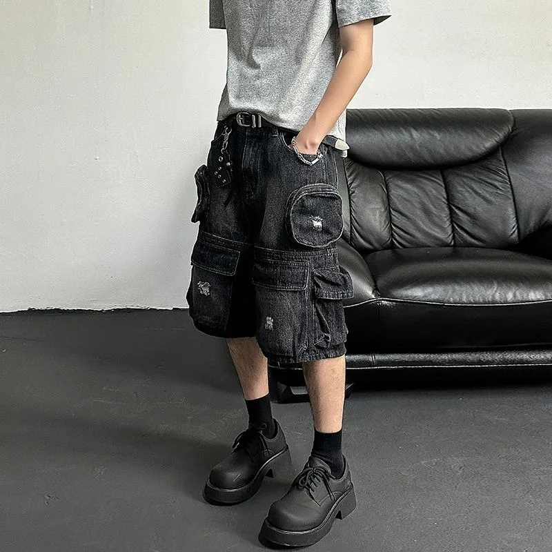 

Summer Hip Hop Oversize Y2k Clothes Black Gothic Cargo Jeans Jorts Baggy Denim Shorts Jean Man Shorts Man Clothing Short Pants