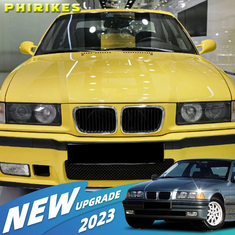 Für BMW E36 LCI 1997-1999 M3 2x Doppellinien-Stil Auto Front Renngitter Glänzend Schwarz Doppellamellen Obere Kühlergrill